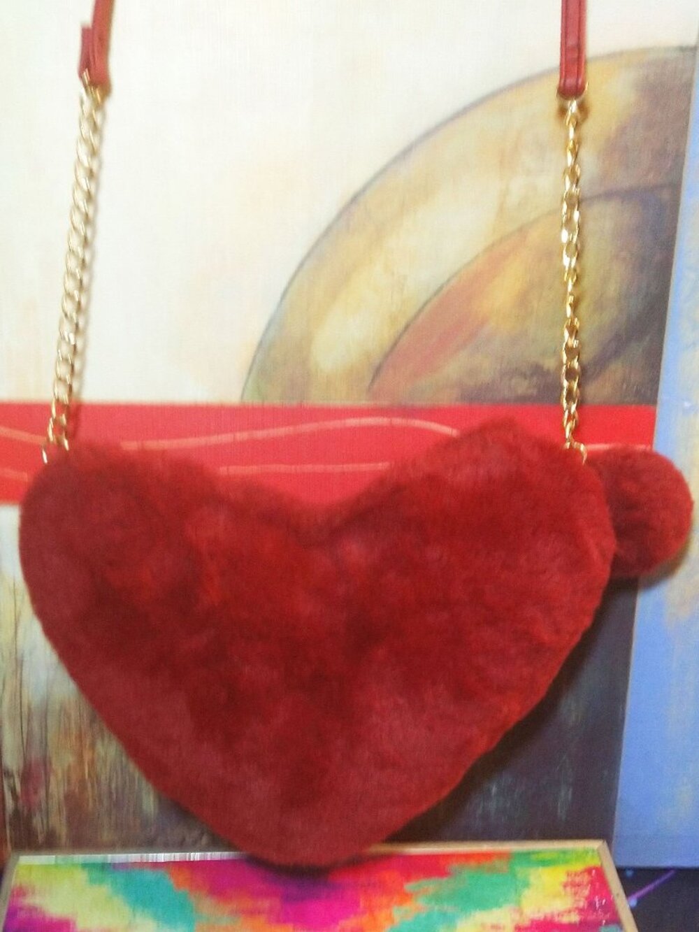 WOMEN'S DEB & DAVE HEART SHAPE BAG FAUX FUR SHOULDER PURSE FUZZY PLUSH CROSSBODY